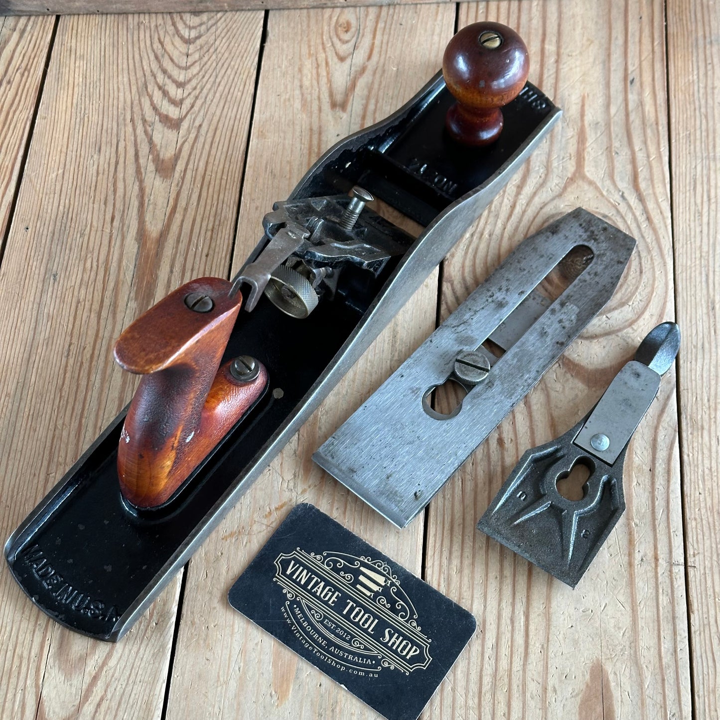 N1243 Vintage SHELTON No.14 (No:5 sized) Jack PLANE CHERRY handles