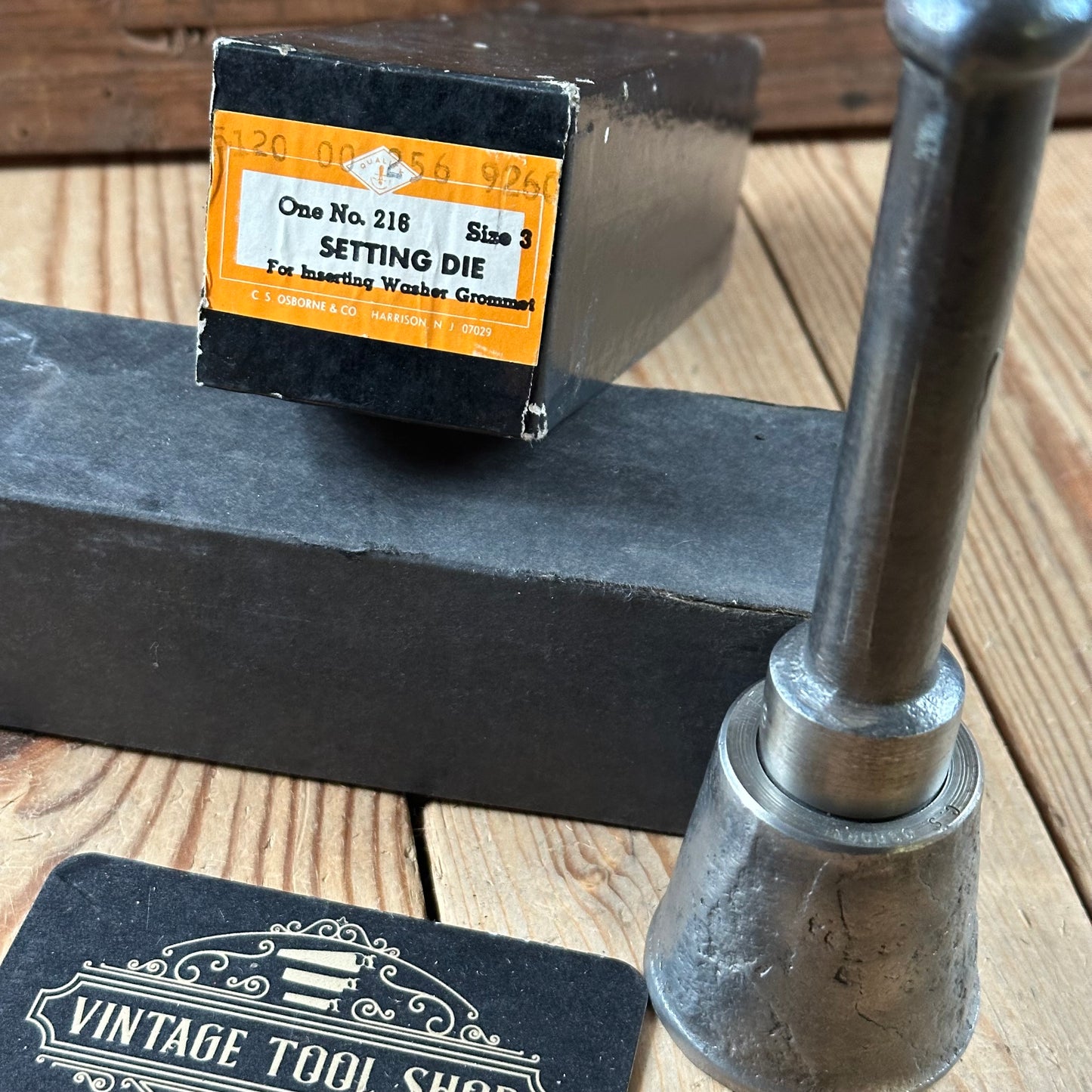 H2479 Vintage Osborne USA GROMMET SETTING DIE No.216 Size 3 set IOB