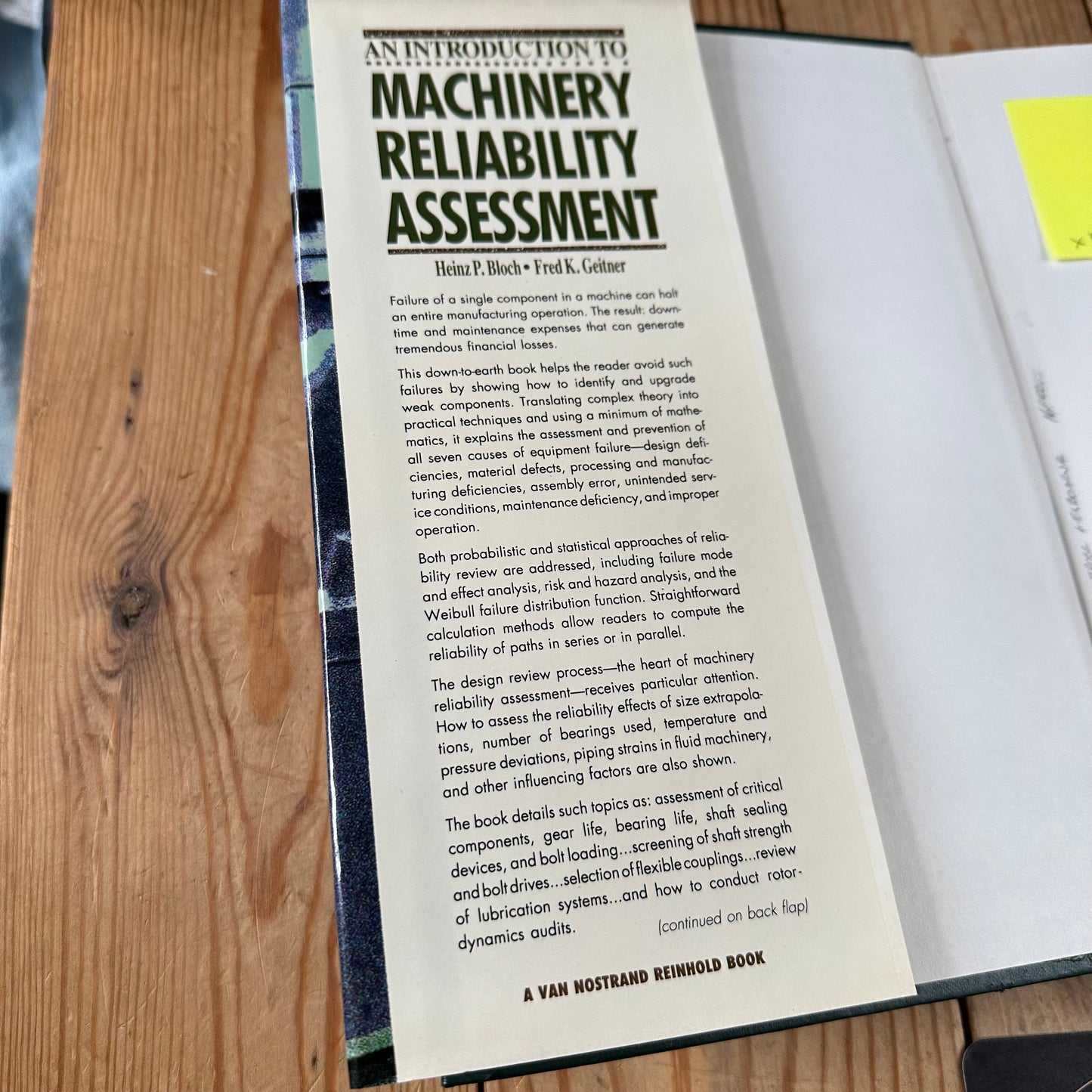 XBN24 Vintage 1991 an Introduction to MACHINERY RELIABILITY ASSESSMENT BOOK by H.P.Bloch and F.K.Geitner