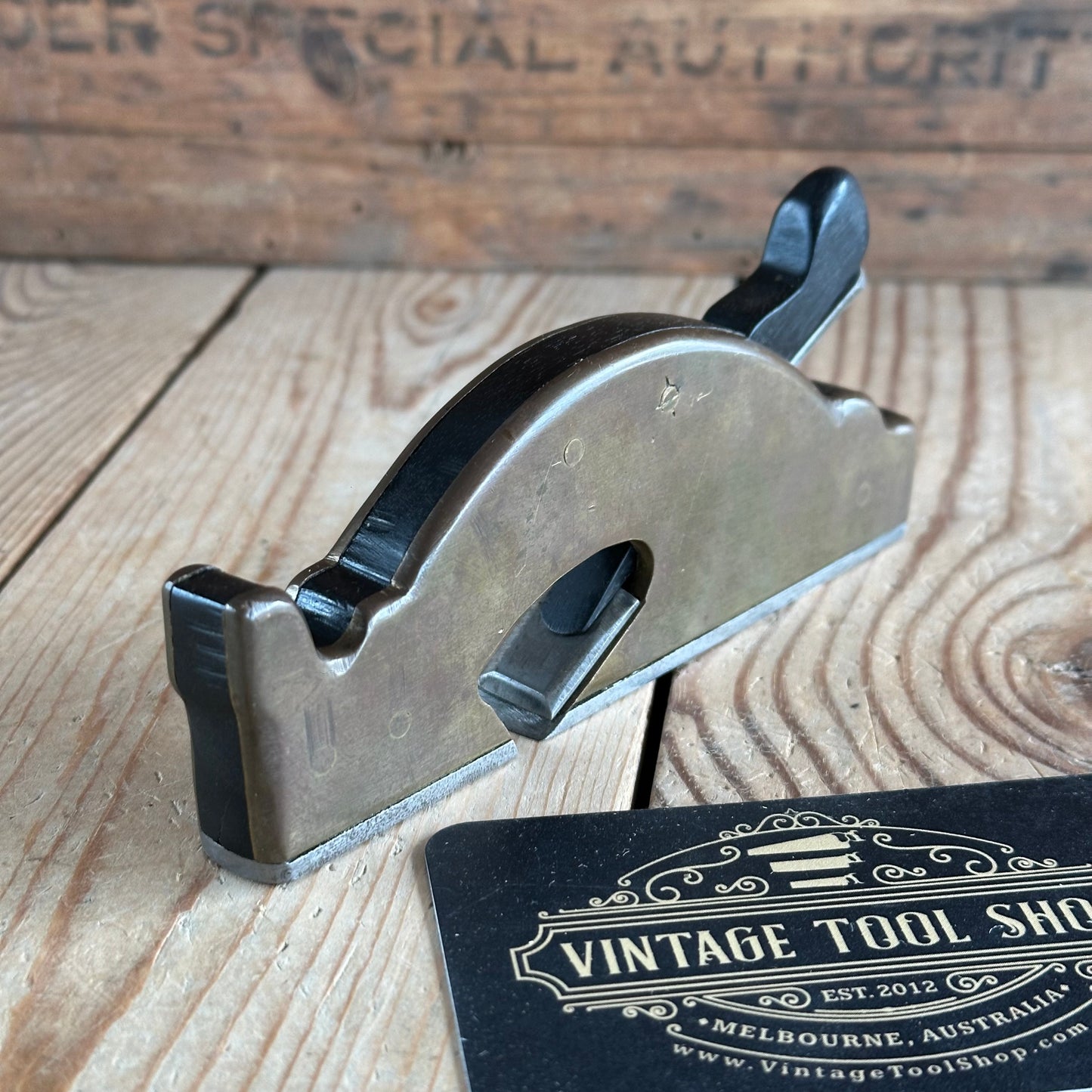 SOLD. D1966 CUTE! Antique small BRASS & EBONY INFILL Shoulder PLANE