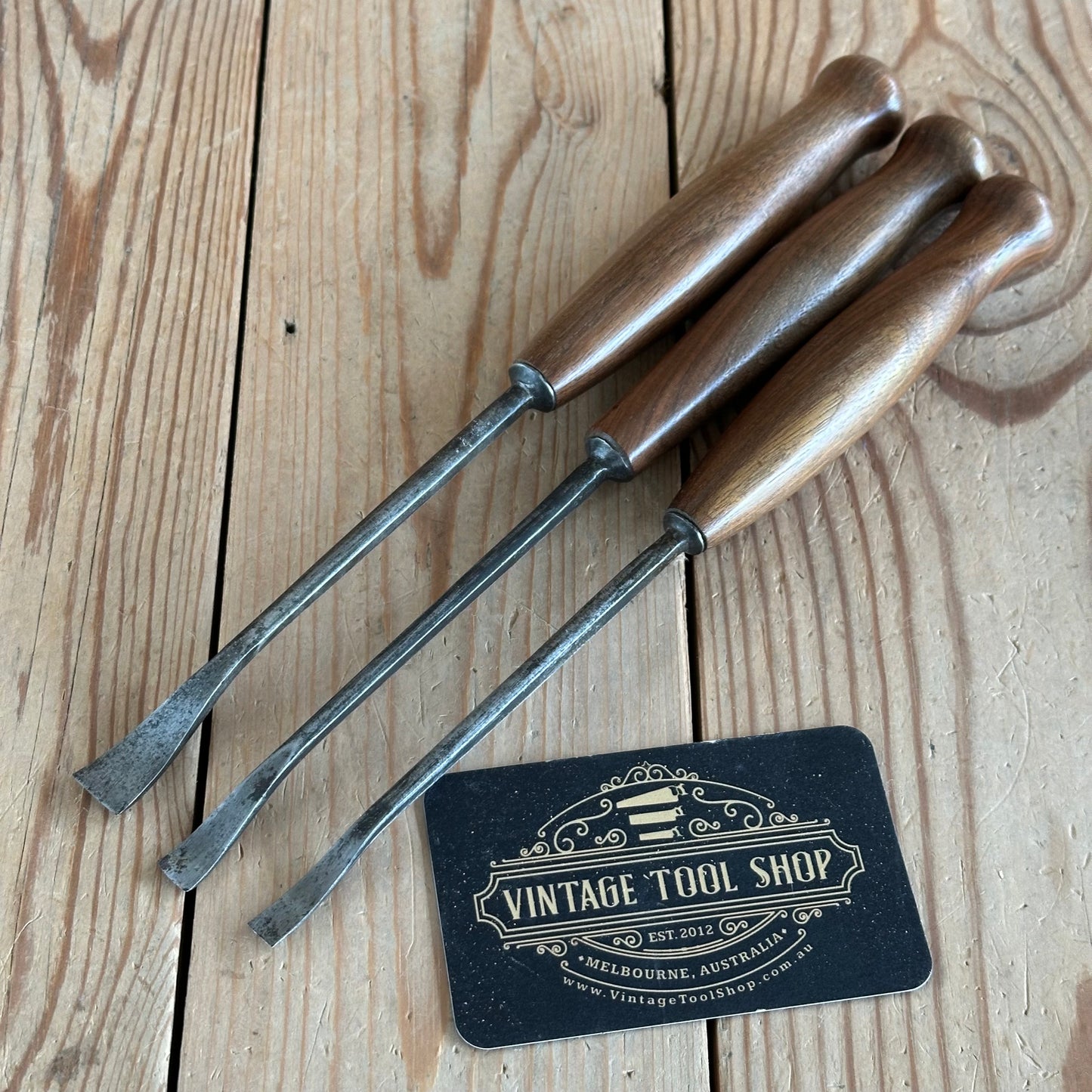 D1915 COOL! Vintage set of 3 x  Bent Fishtail Carving CHISELS