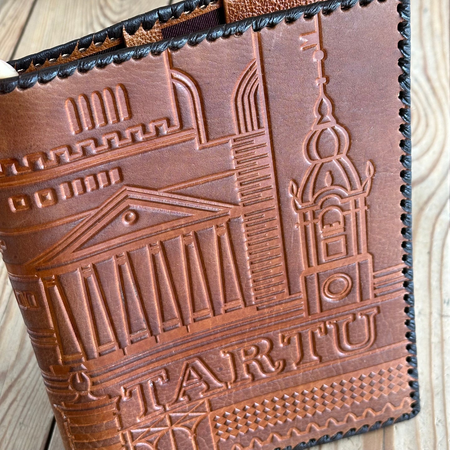 VD2254 Vintage 1960s TARTU LEATHER BOOK notebook journal diary COVER handmade in Estonia