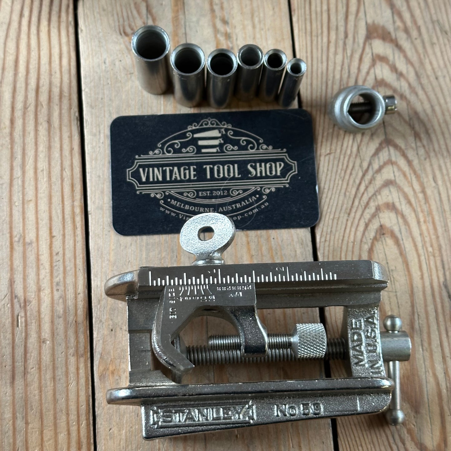 H2497 Vintage STANLEY USA No.59 Dowelling JIG with instructions & display box IOB