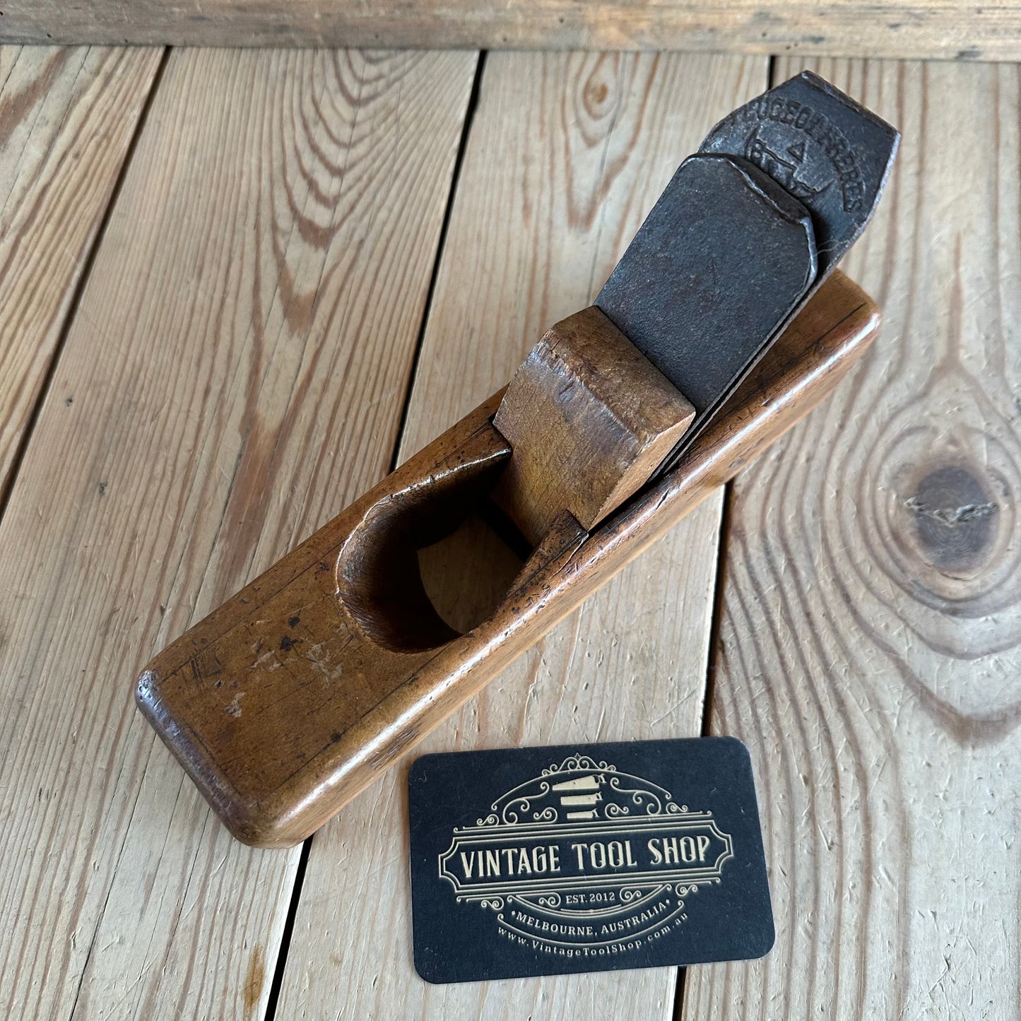 Y1502 OLD! Antique FRENCH smoothing PLANE with cool BALLOON shaped escapement