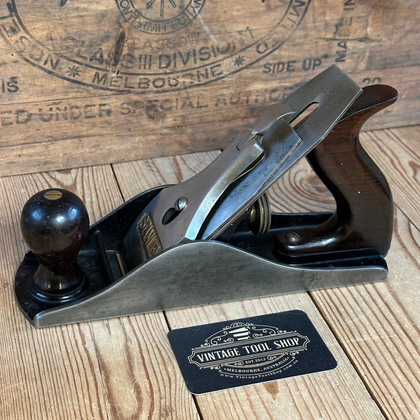 H2487 TIDY! Vintage STANLEY England No.4 1/2 smoothing PLANE IOB