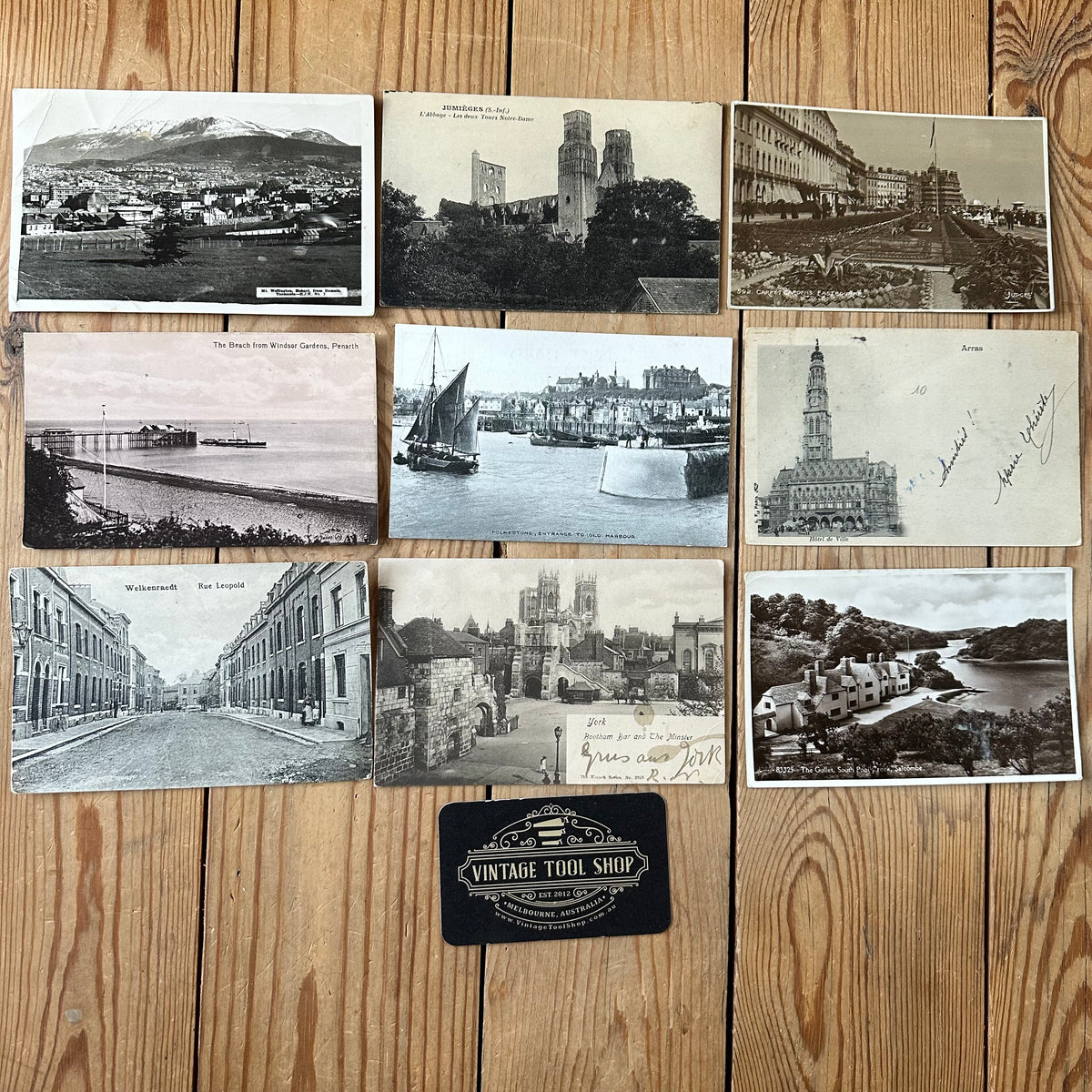VD0-14 Vintage 9x sepia ENGLISH POSTCARD series 1903-1934 stamps handwritten souvenir post cards junk journal diary collection