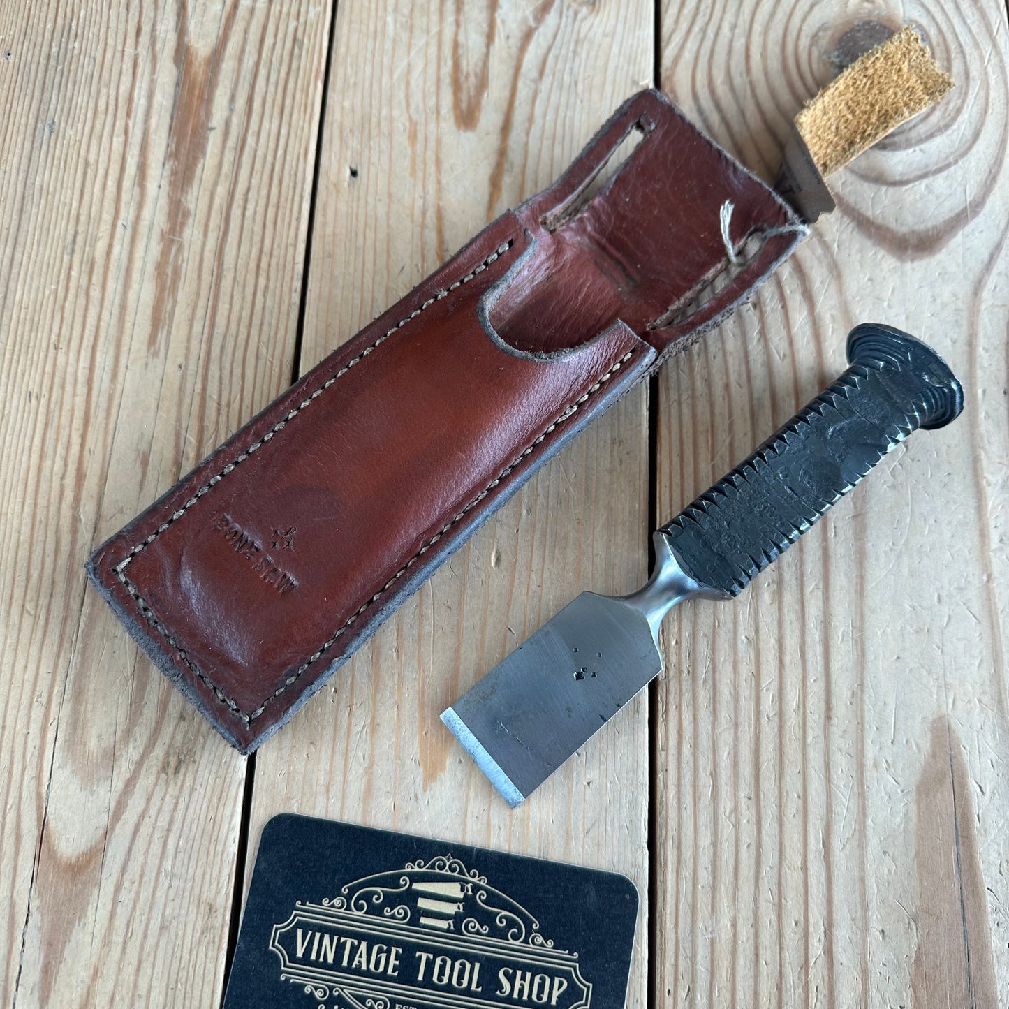 JMB17 NEW! Blacksmith made HAND FORGED high tensile steel CHISEL handmade genuine leather SHEATH. Made by BONESAW