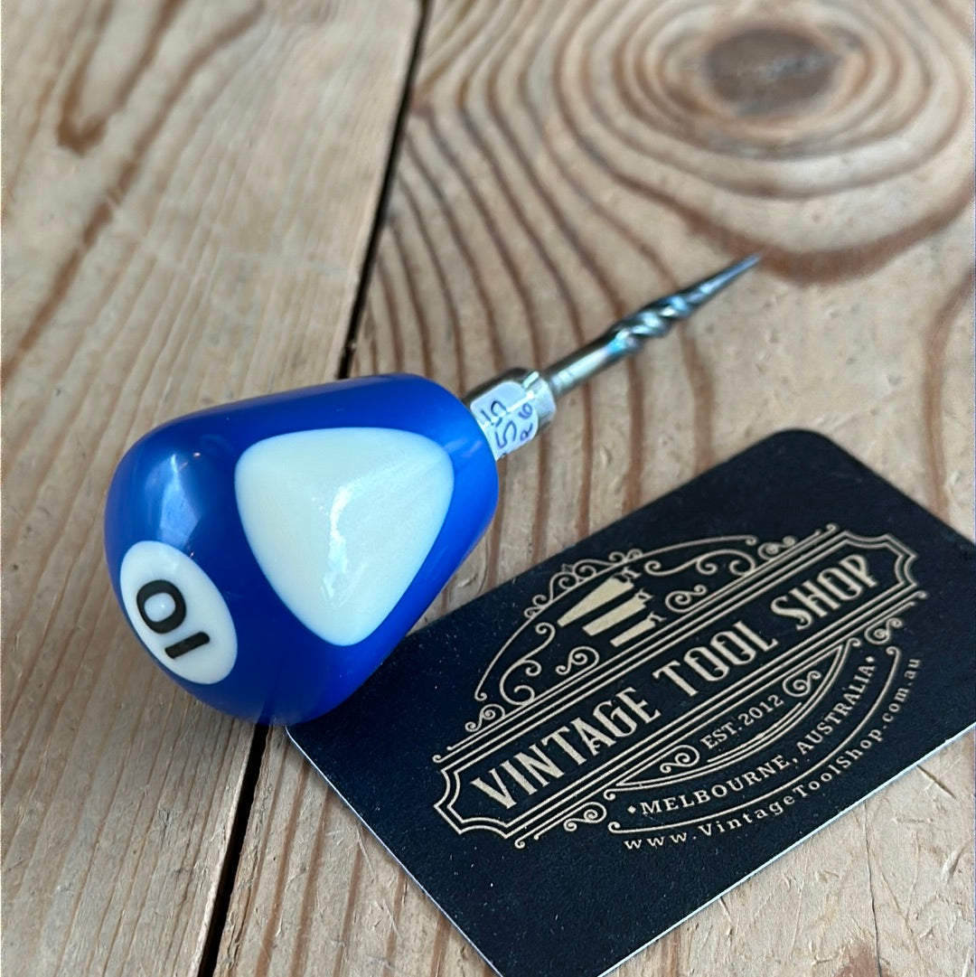 TR86  Repurposed Blue/white “10” POOL BALL awl by Tony Ralph