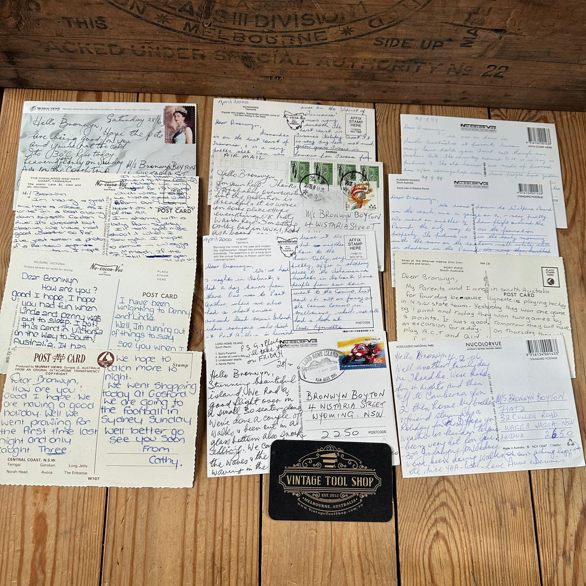 VD0-1 Vintage 21 x “Dear Bronwyn…” POSTCARD series 1995-2007 PEN FRIENDS Australian stamps souvenir post cards junk journal diary collection Lot 1