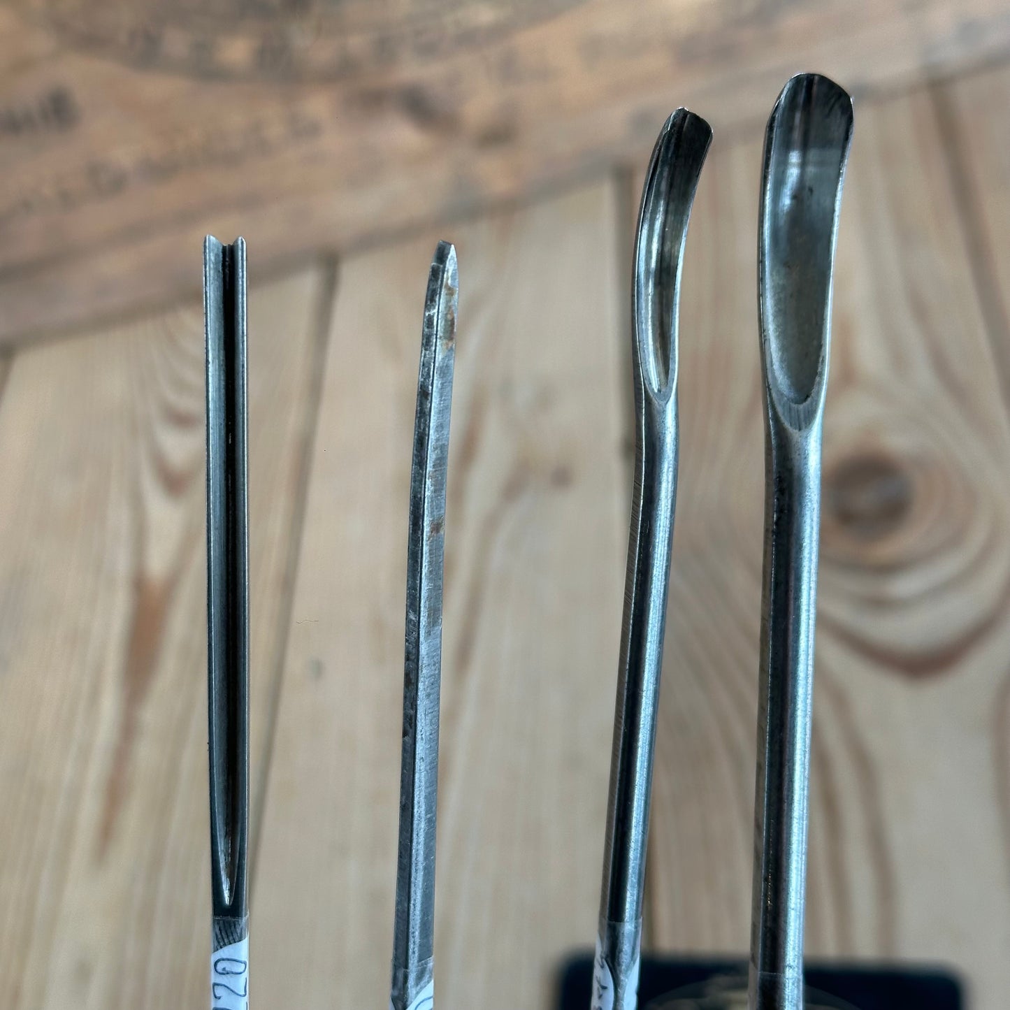 N893 Vintage set of 4 SWISS Carving CHISELS V-Gouge spoon gouges