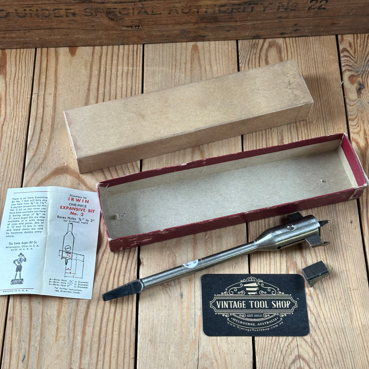 N1835 NEW OLD STOCK! Vintage IRWIN USA No.2 expansive DRILL BIT IOB