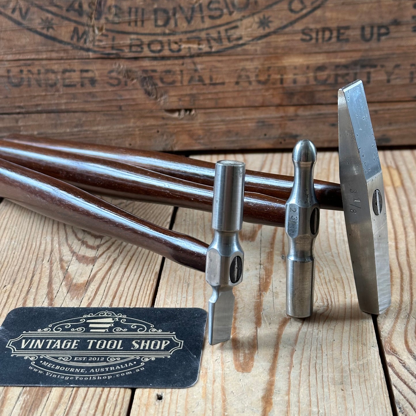 SOLD. N1697 INCREDIBLE! Vintage dated 1932 3x PRESENTATION Jewellers Metalworking HAMMERS