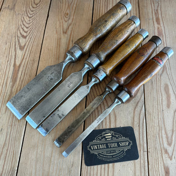 T10076 Vintage set of 5 x TITAN AUSTRALIA No:101 Registered Firmer CHISELS