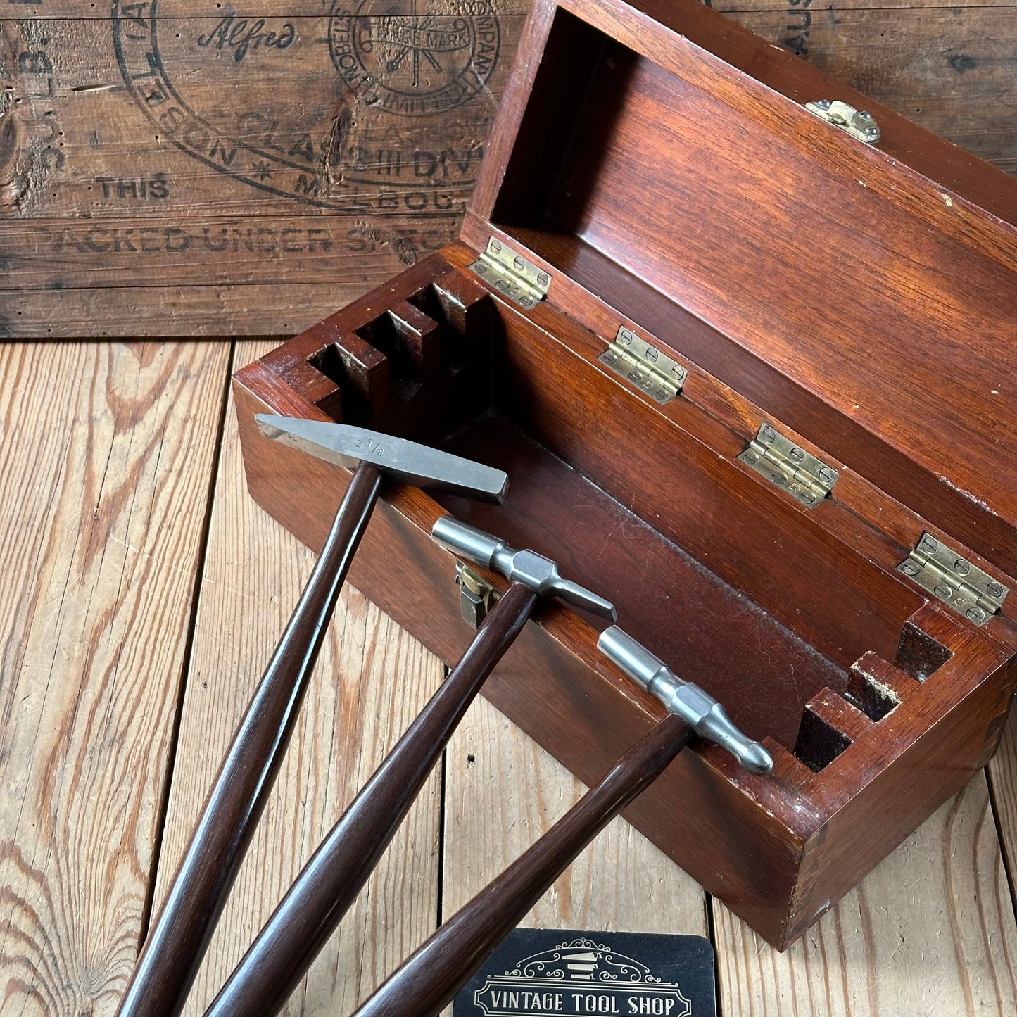 SOLD. N1697 INCREDIBLE! Vintage dated 1932 3x PRESENTATION Jewellers Metalworking HAMMERS