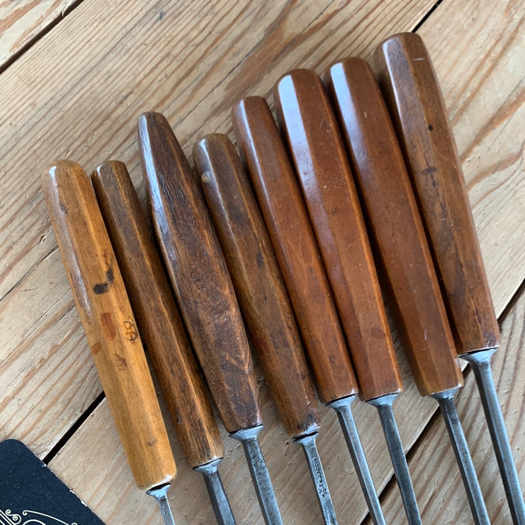 SOLD T9999 Vintage set of 8 x S.J. ADDIS Carving CHISELS