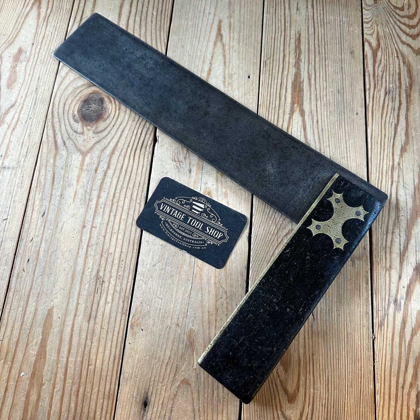 H2512 Vintage large fancy EBONY & brass 14” SQUARE