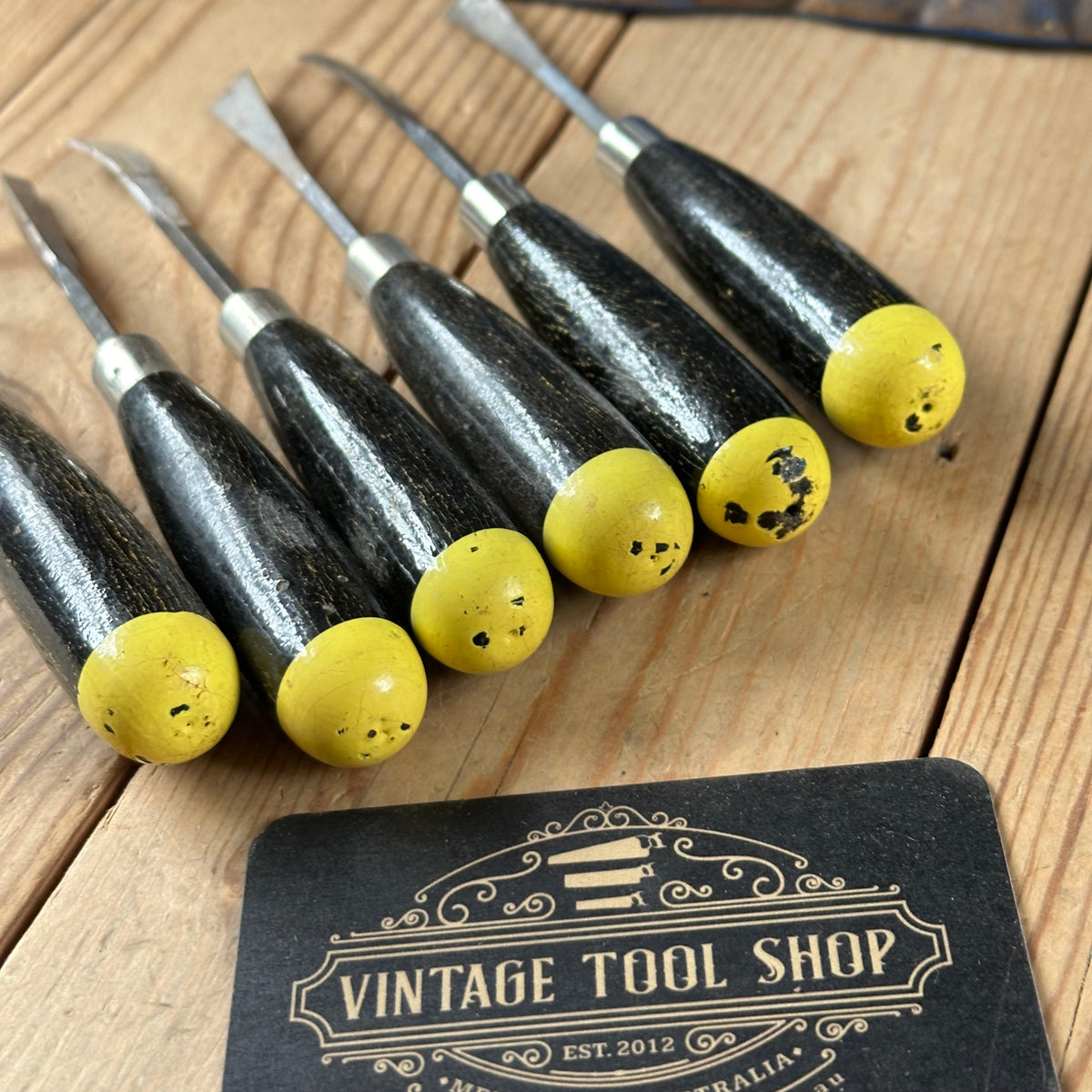 N1831 Vintage 6 x FOOTPRINT England Carving CHISEL Set Gouges