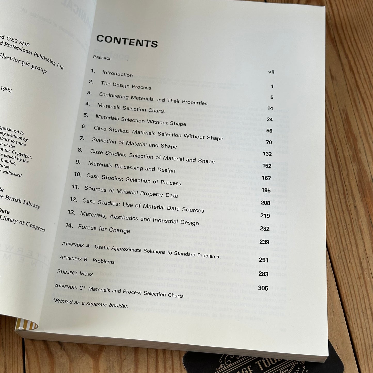 XBN75 Vintage 1992 BOOK MATERIALS SELECTION in MECHANICAL DESIGN by M.F.Ashby