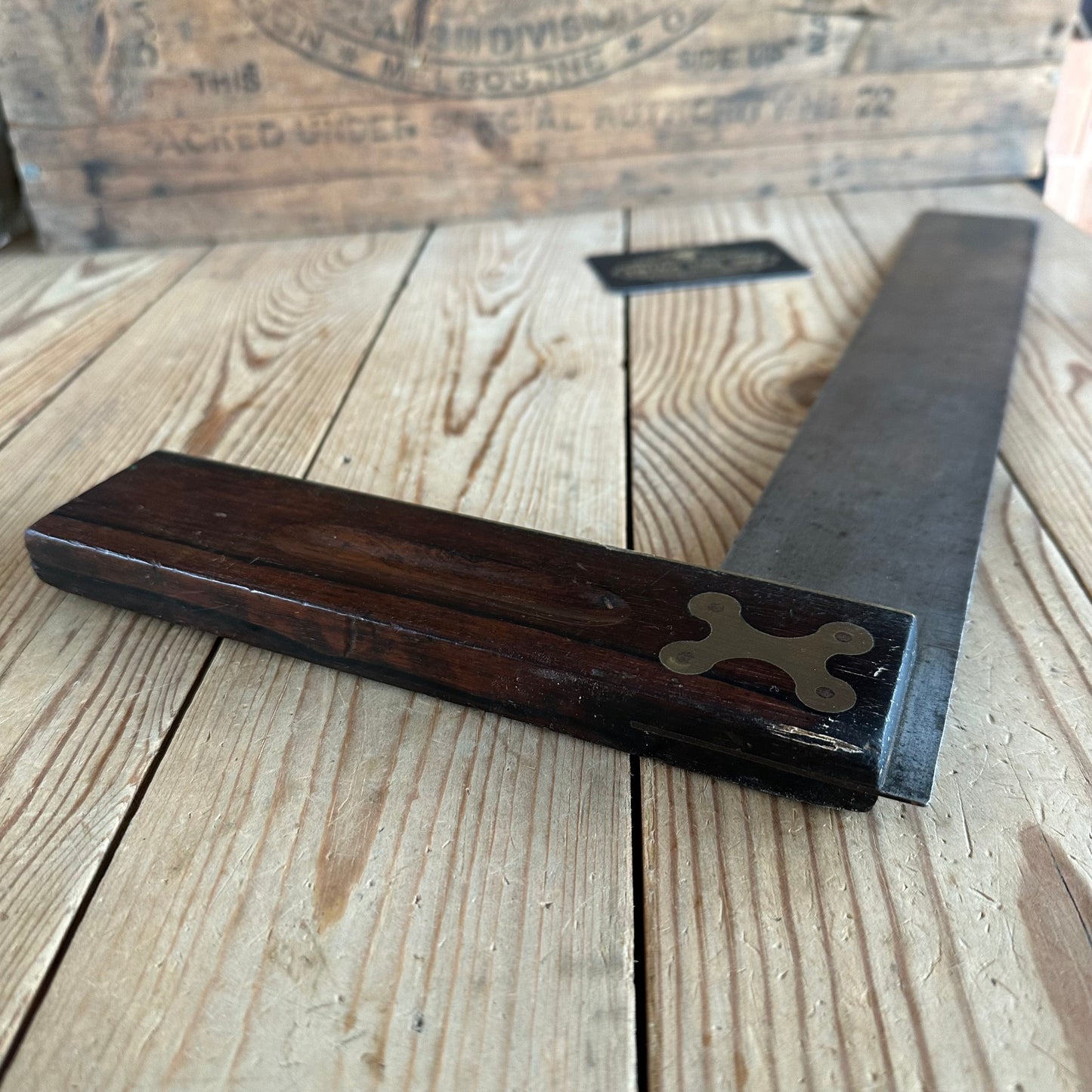 SOLD. N1936 SCARCE! Vintage STANLEY No:2 15” square with rest tab Sweetheart era ROSEWOOD & brass SQUARE