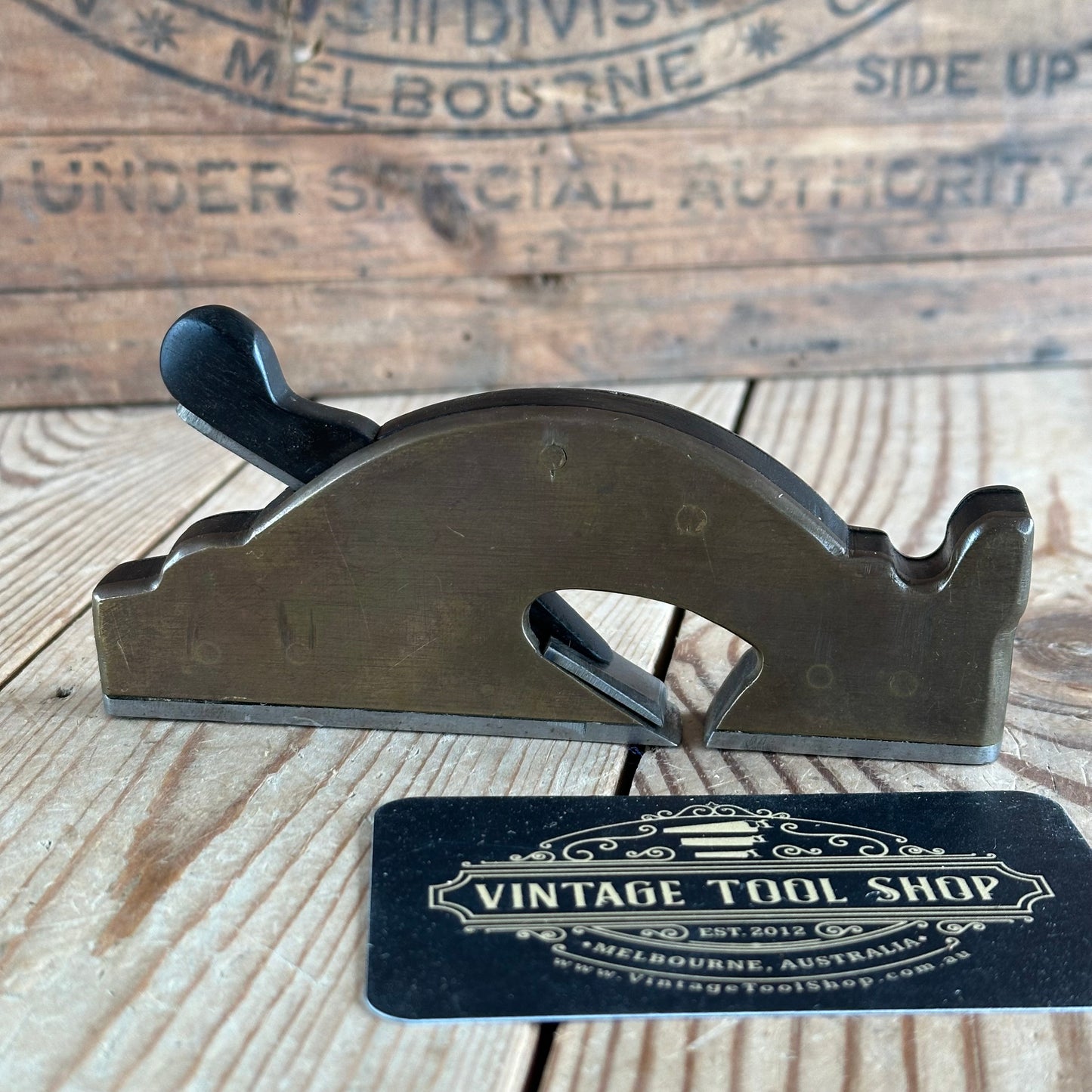 SOLD. D1966 CUTE! Antique small BRASS & EBONY INFILL Shoulder PLANE