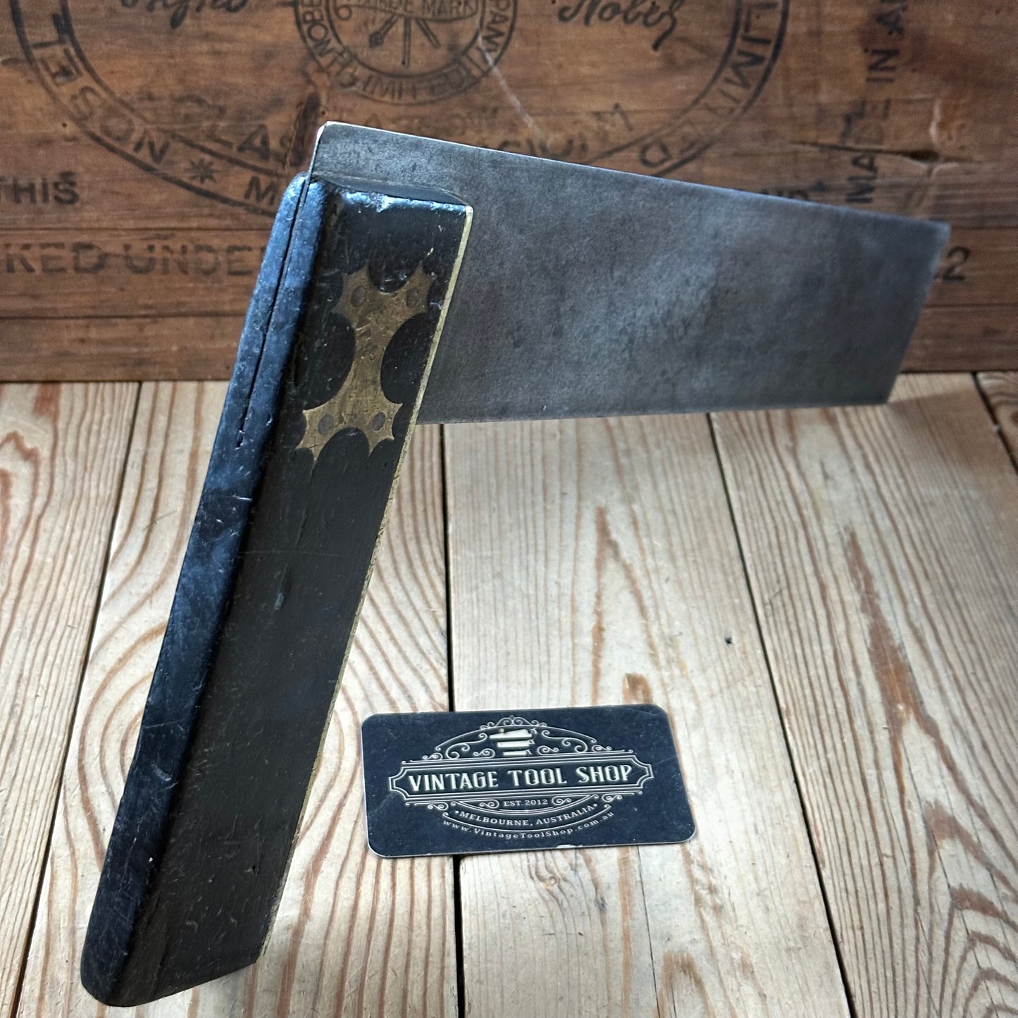 H2512 Vintage large fancy EBONY & brass 14” SQUARE
