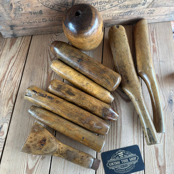 H2259 GORGEOUS PATINA! Vintage set of 9 LIGNUM VITAE & Boxwood DRESSING TOOLS plumbers mallet