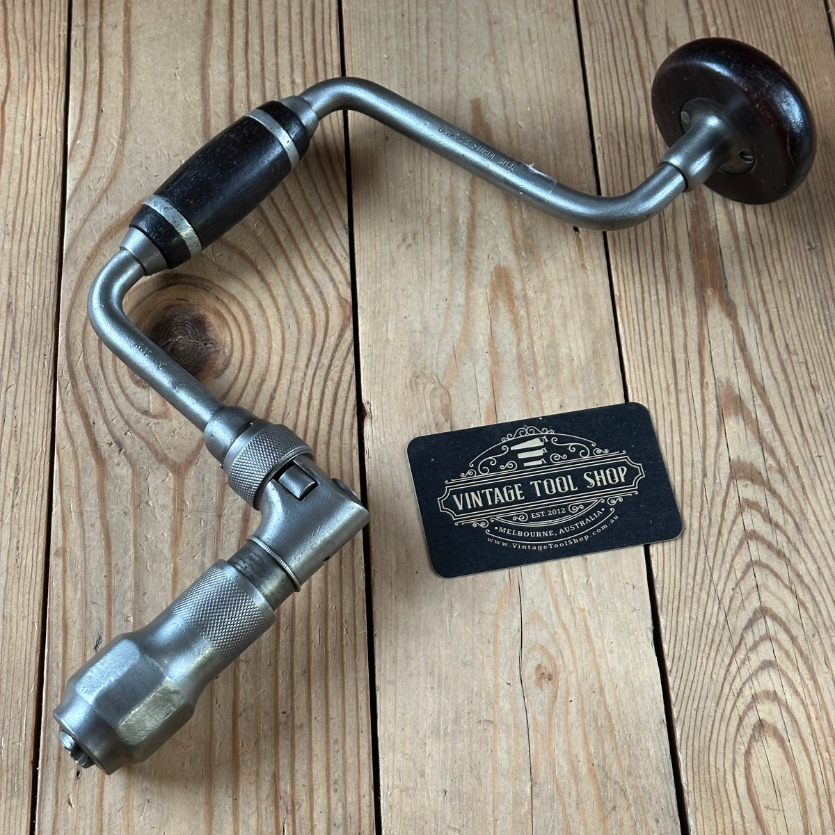 H2113 SCARCE! Antique JOHN S FRAY No:102 BRACE Brace with Pewter inlaid COCOBOLO handles