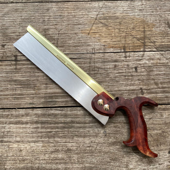 SOLD. VHS185 HERITAGE SAWS Custom 10” CARLTON model 14ppi DOVETAIL SAW with RED MALLEE BURL Handle
