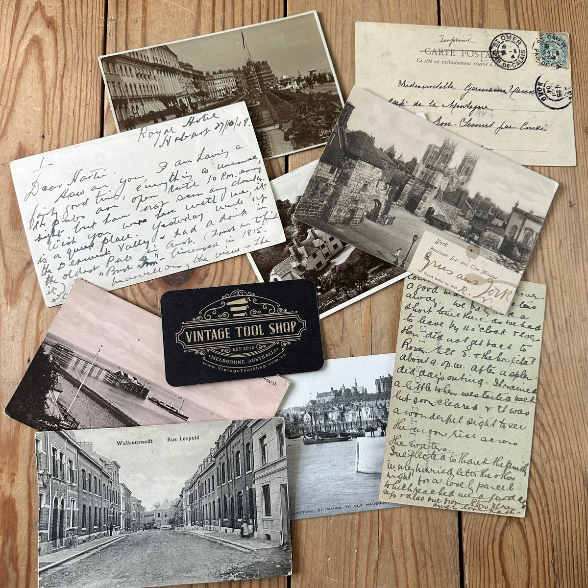 VD0-14 Vintage 9x sepia ENGLISH POSTCARD series 1903-1934 stamps handwritten souvenir post cards junk journal diary collection