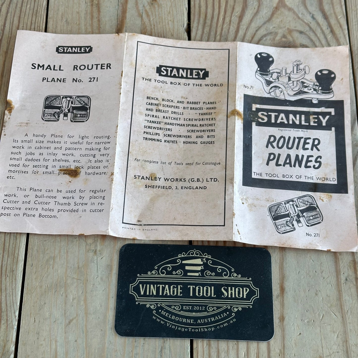 N1279 Vintage STANLEY England No.71 Router PLANE IOB