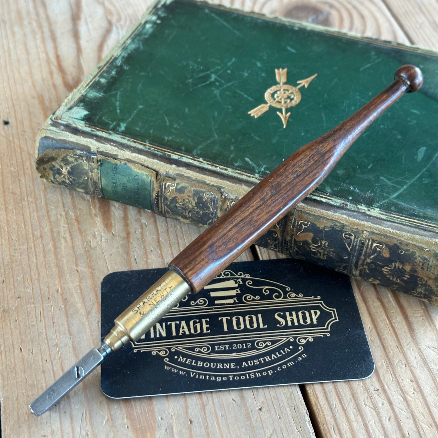 SOLD. T7676 Vintage GENUINE DIAMOND tipped GLASS CUTTER engraver SHARRATT & NEWTH with ROSEWOOD handle