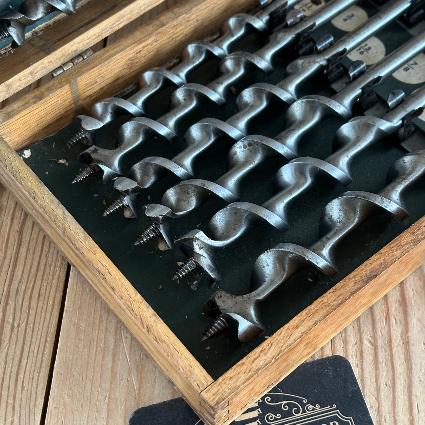 SOLD. H1967 Vintage IRWIN USA made BOXED Set of 13 x wood drill BITS brace auger BIT set