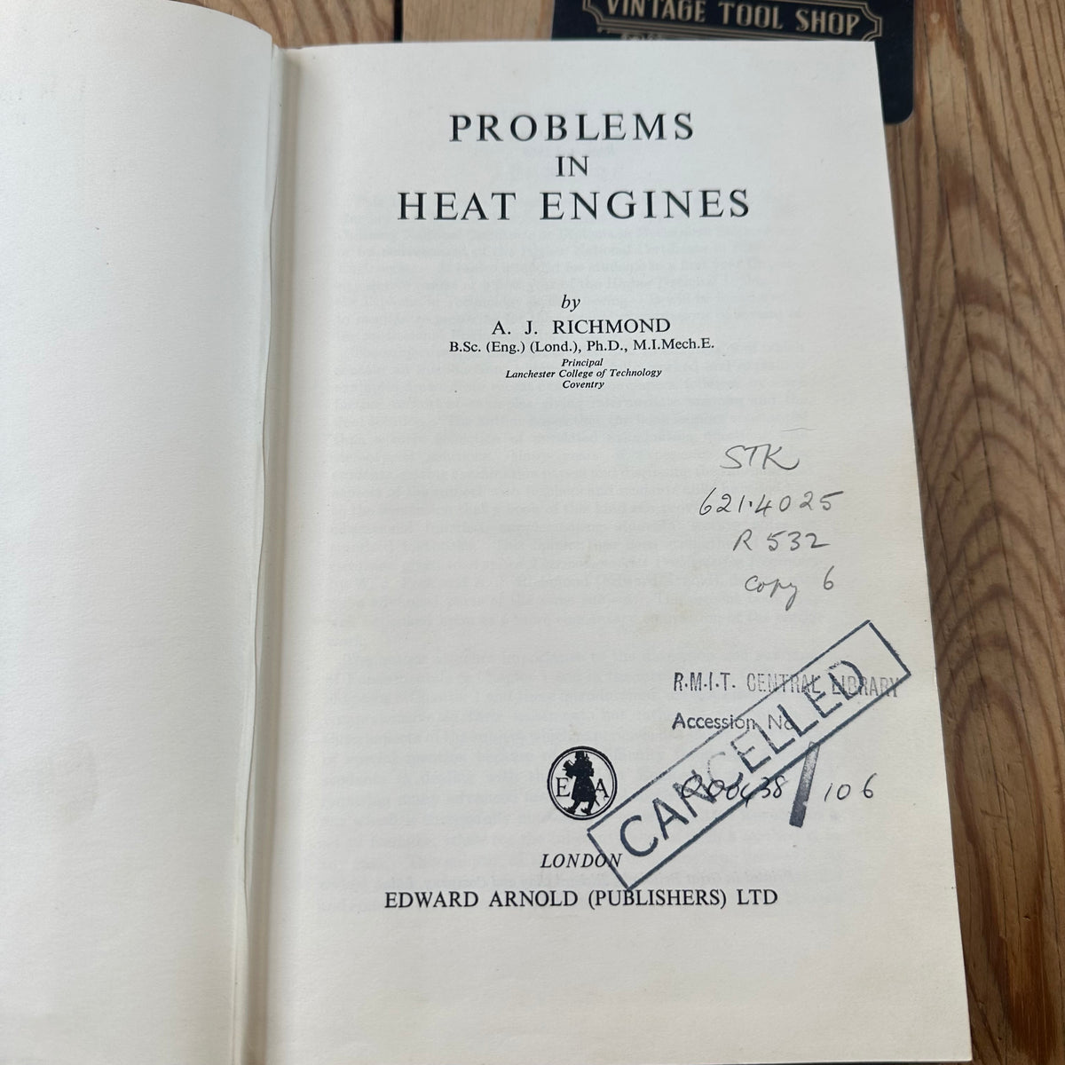XBN211 Vintage BOOK PROBLEMS in HEAT ENGINES by A.J.Richmond ex RMIT Central Library