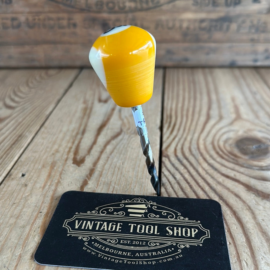 TR138 Repurposed tiny Yellow/white “9” POOL BALL awl by Tony Ralph