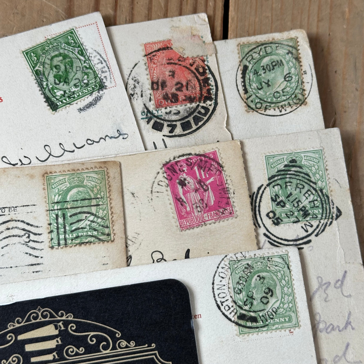 VD0-15 Vintage 11x sepia ENGLISH POSTCARD series 1905-1947 stamps handwritten souvenir post cards junk journal diary collection
