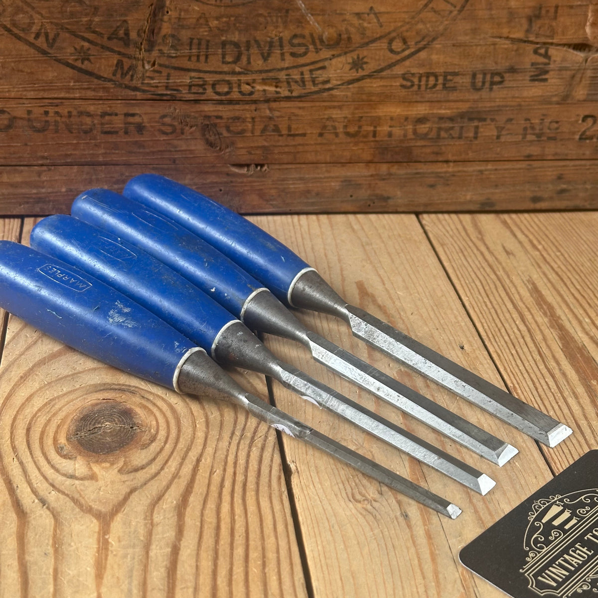 H2643 Vintage Set of 4 x MARPLES Bevelled CHISELS
