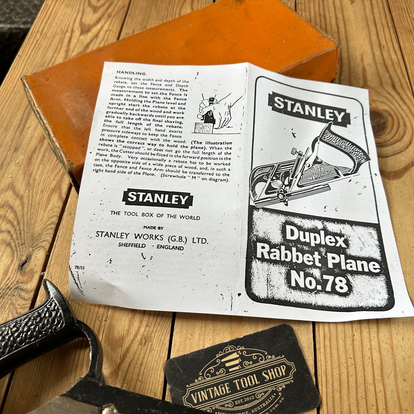 H2408 Vintage STANLEY England No.78 Duplex REBATE Rabbet PLANE IOB