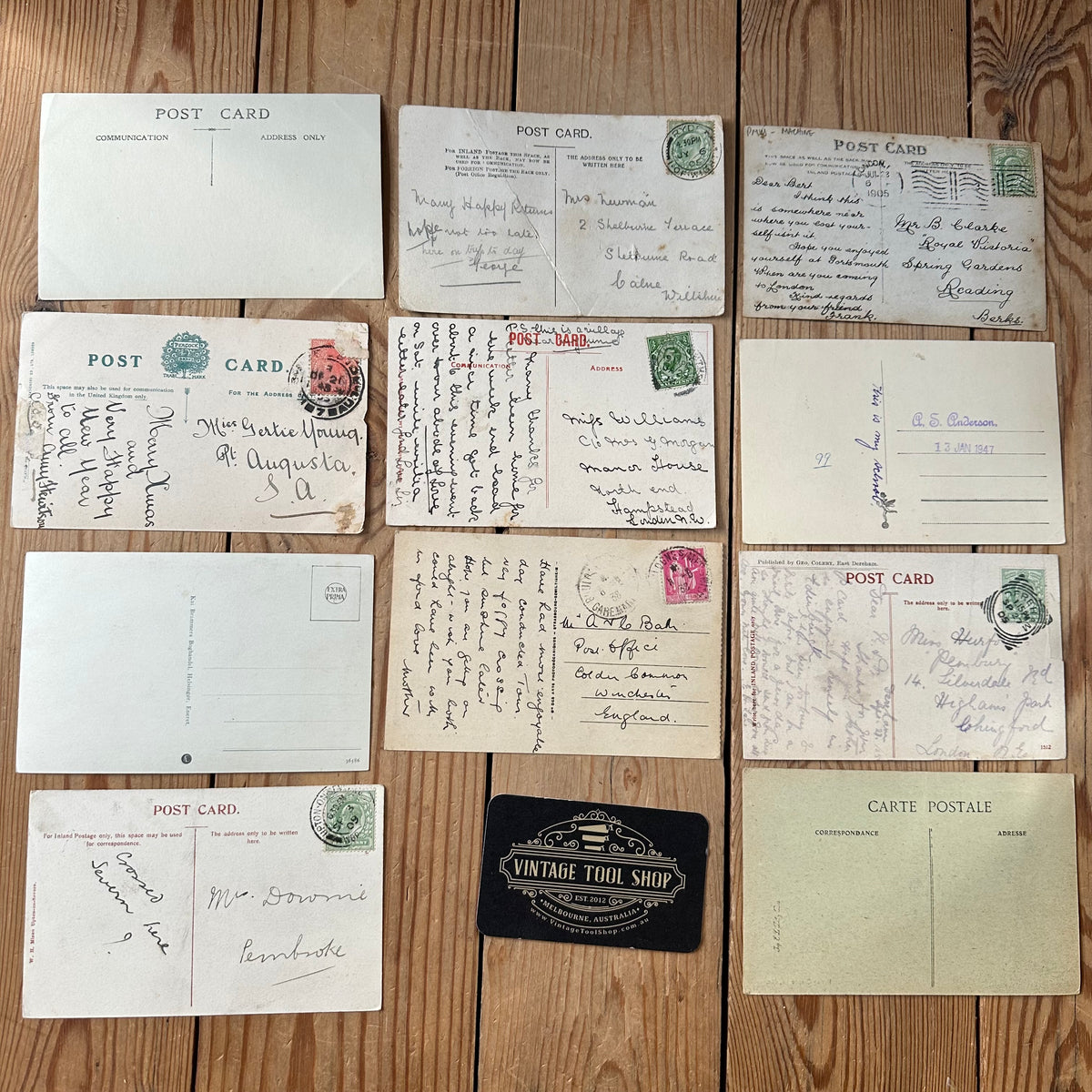VD0-15 Vintage 11x sepia ENGLISH POSTCARD series 1905-1947 stamps handwritten souvenir post cards junk journal diary collection