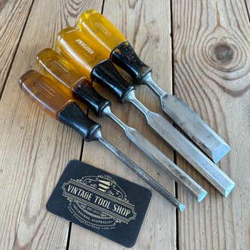 H1754 Vintage set of 5 x STANLEY Australia BEVEL chisels