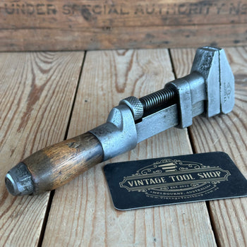 H2367 Vintage WHITMAN & BARNES USA Adjustable 8” WRENCH wooden handle