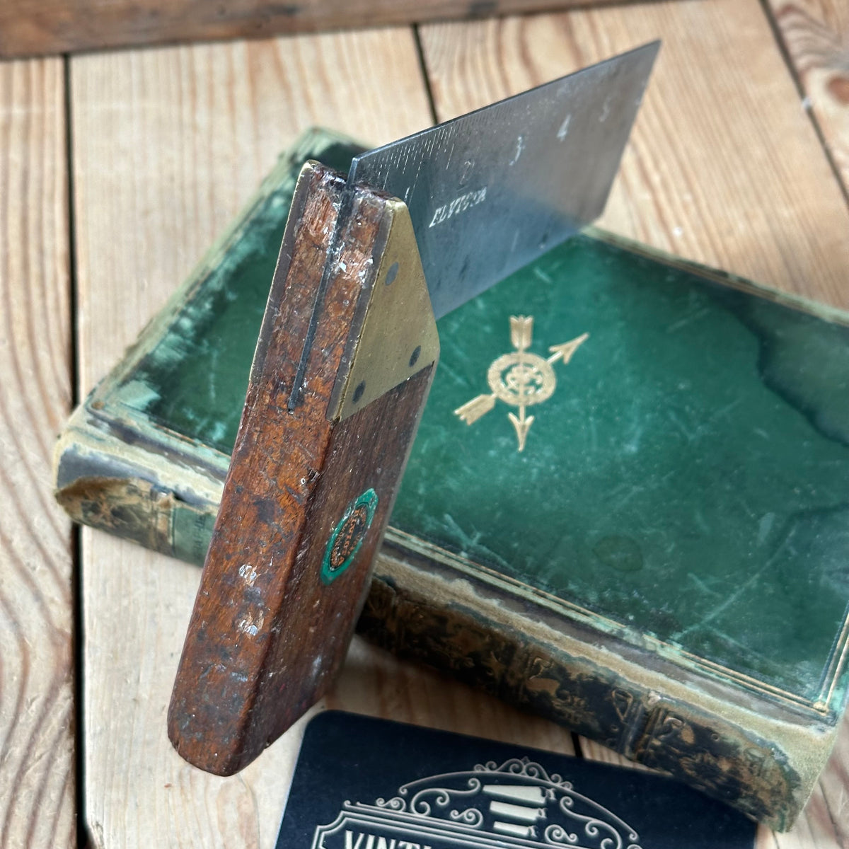 H2262 Vintage ELVICTA England ROSEWOOD & brass 6” SQUARE and Miter