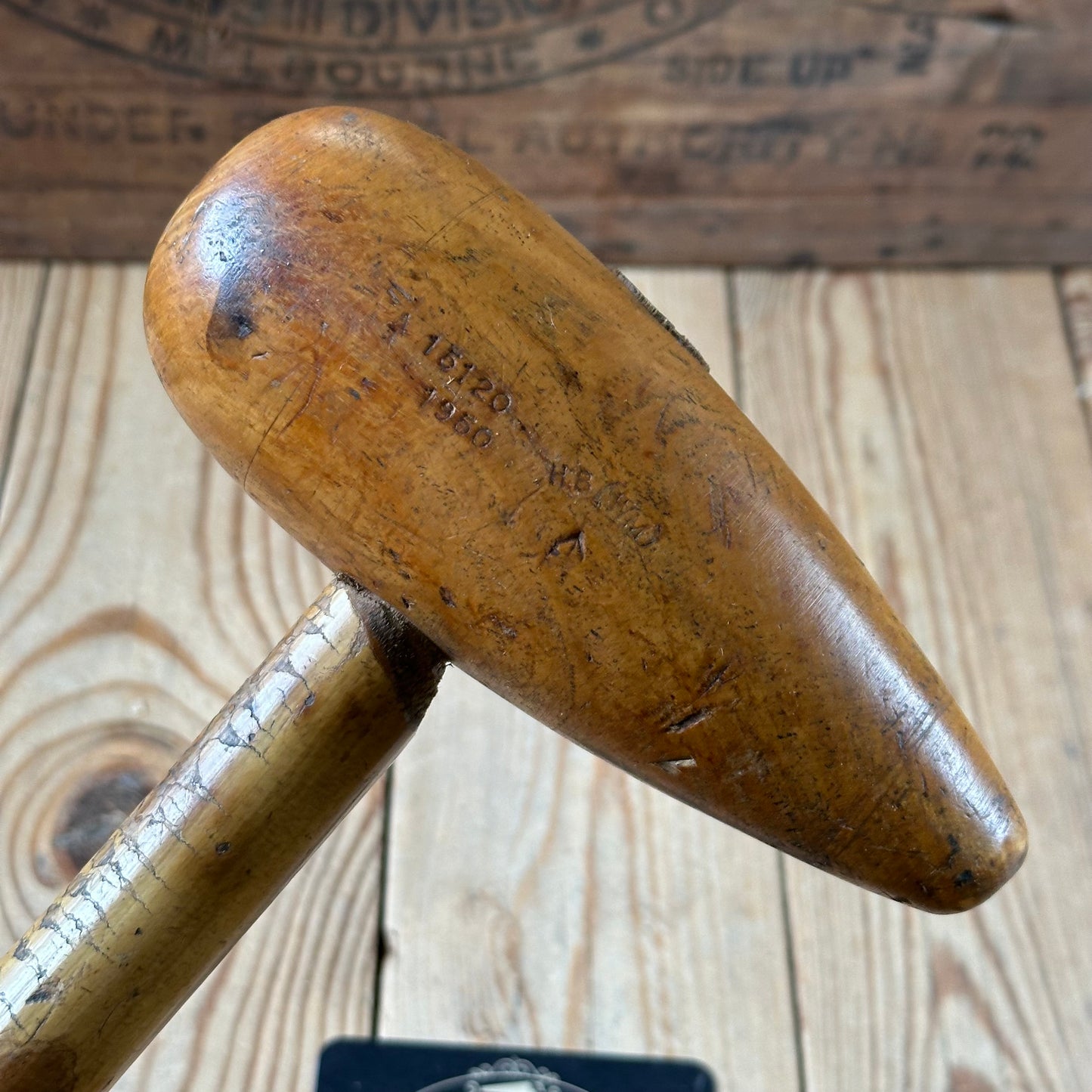 H2451 Vintage 1950 Korean War LIGNUM Lead BOSSING MALLET plumbers mallet