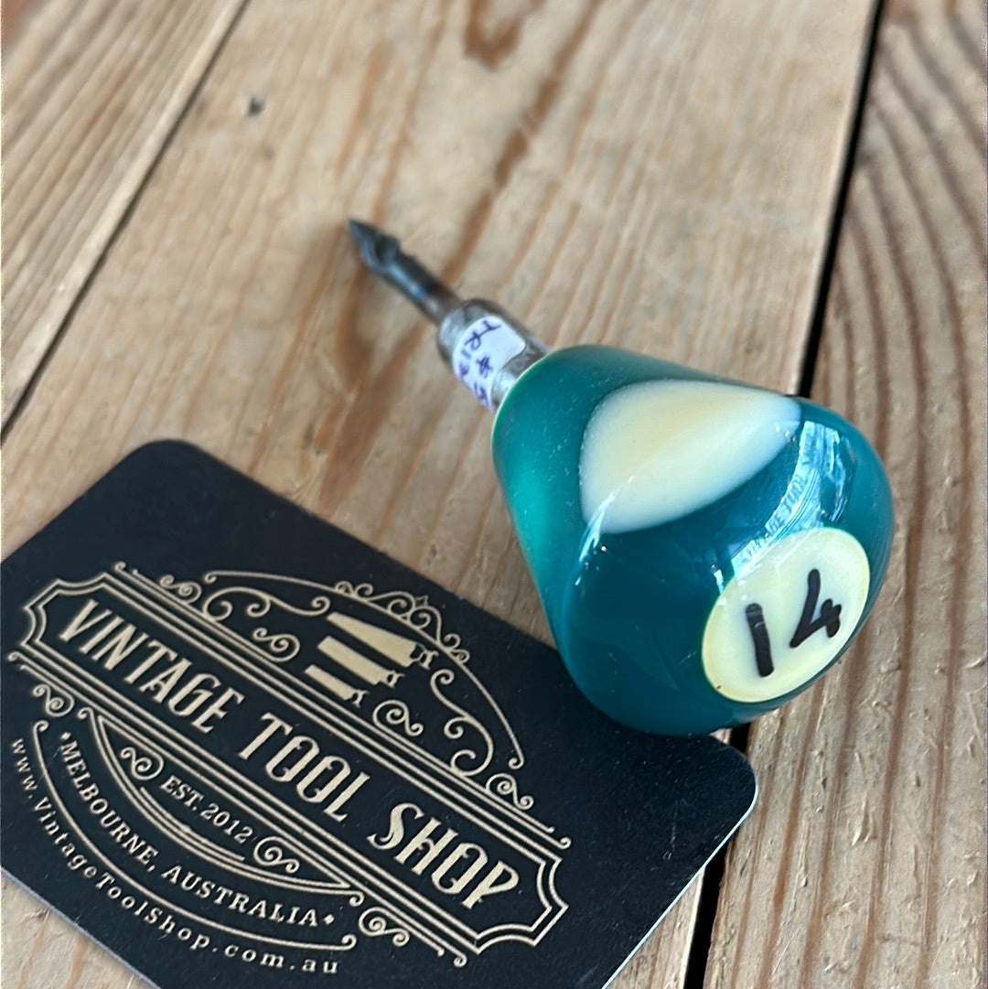 TR132 Repurposed Green /white “14” POOL BALL awl by Tony Ralph