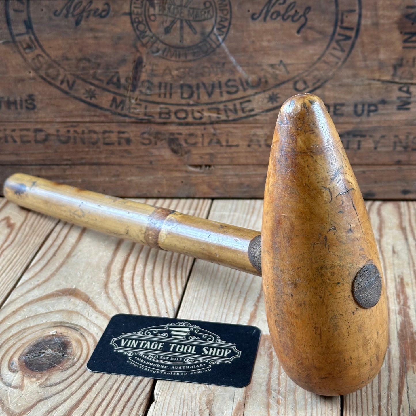 H2451 Vintage 1950 Korean War LIGNUM Lead BOSSING MALLET plumbers mallet