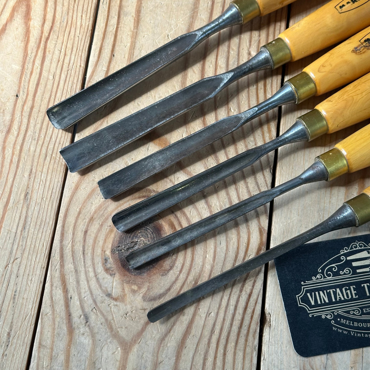 H2571 Vintage set of 6 MARPLES England Boxwood Handled Carving GOUGES CHISELS