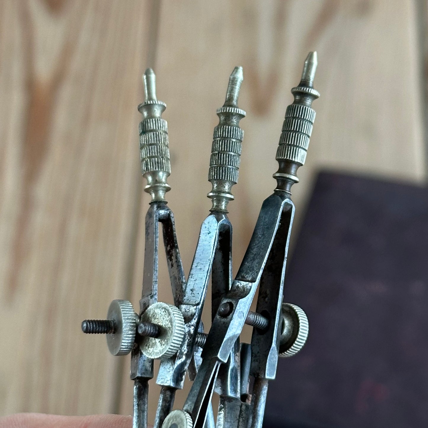SOLD. H1954 Antique small fancy DRAFTING tools DRAWING SET in leather box & 1814 envelope-letter
