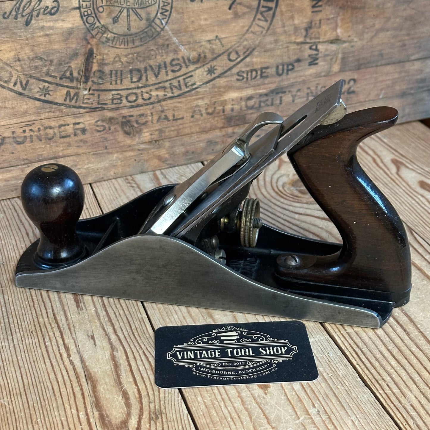 H2487 TIDY! Vintage STANLEY England No.4 1/2 smoothing PLANE IOB