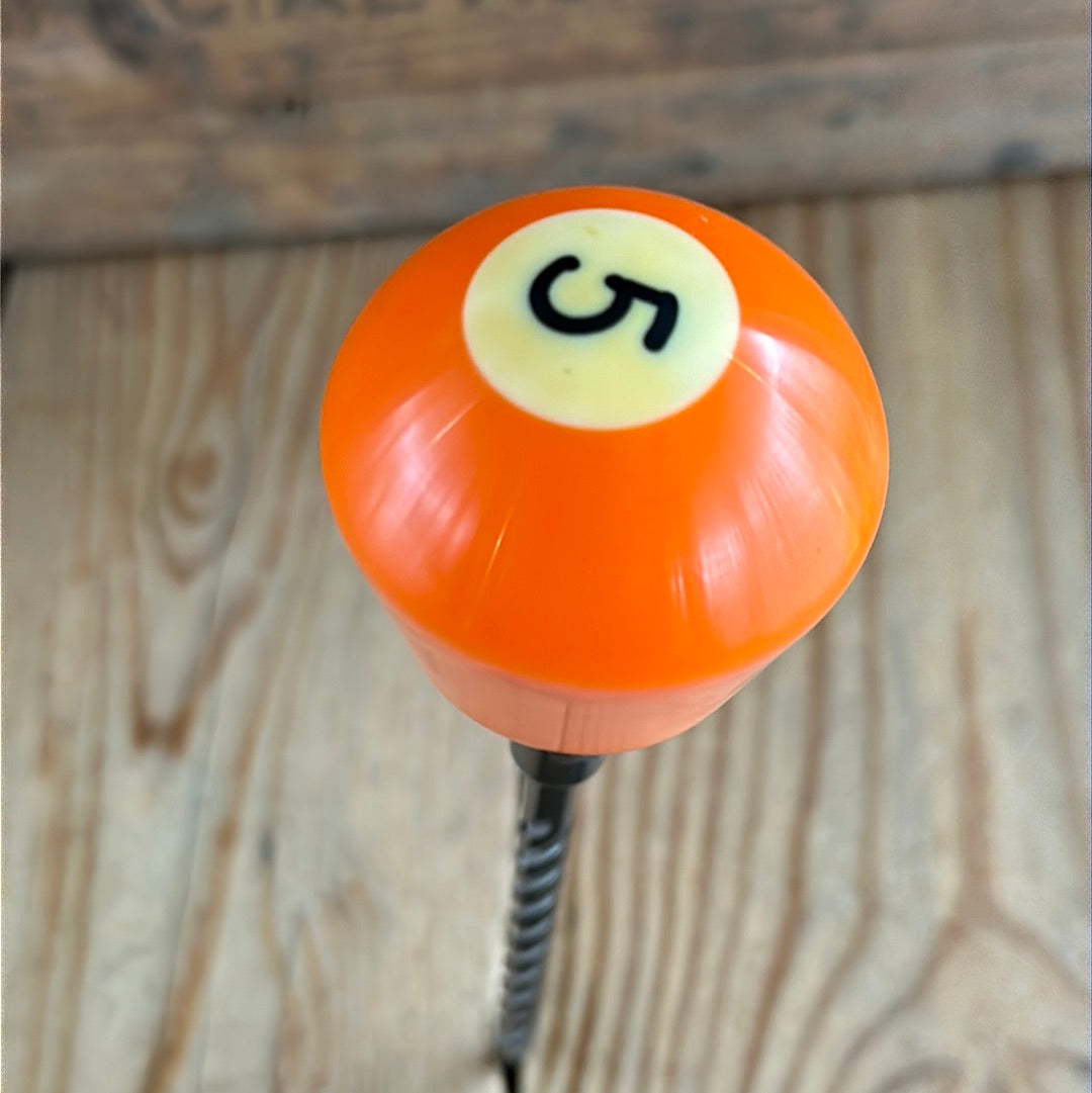 TR128 Repurposed neon Orange “5” POOL BALL awl by Tony Ralph