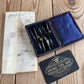 SOLD. H1954 Antique small fancy DRAFTING tools DRAWING SET in leather box & 1814 envelope-letter