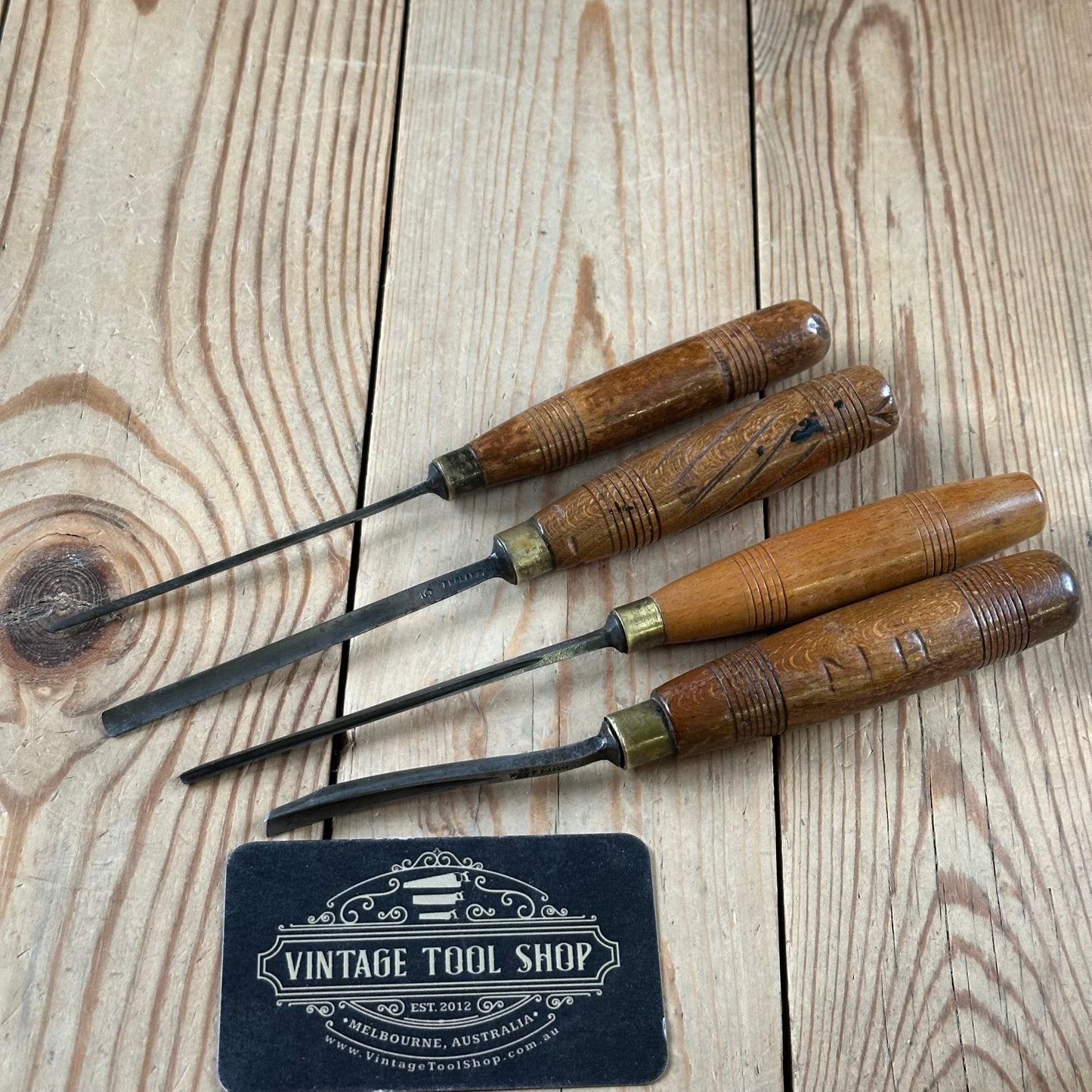 N1761 Vintage 4 x ADDIS Carving CHISEL Set curved v-gouge